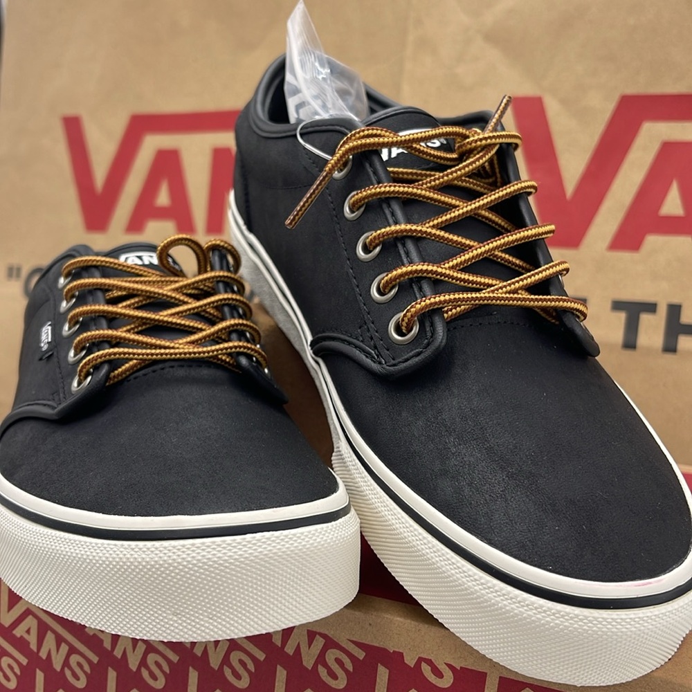 Vans Men’s Black Sneakers Classic Low-Top Design Atwood (Leather)BIck/Mrshmllow - Picture 6 of 16